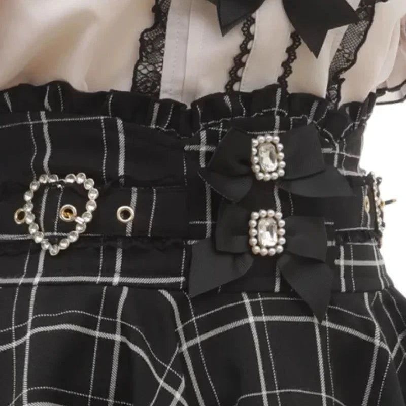 kawaiies-softtoys-plushies-kawaii-plush-Gothic Heart Bow High Waist Black Plaid Skirt Apparel 