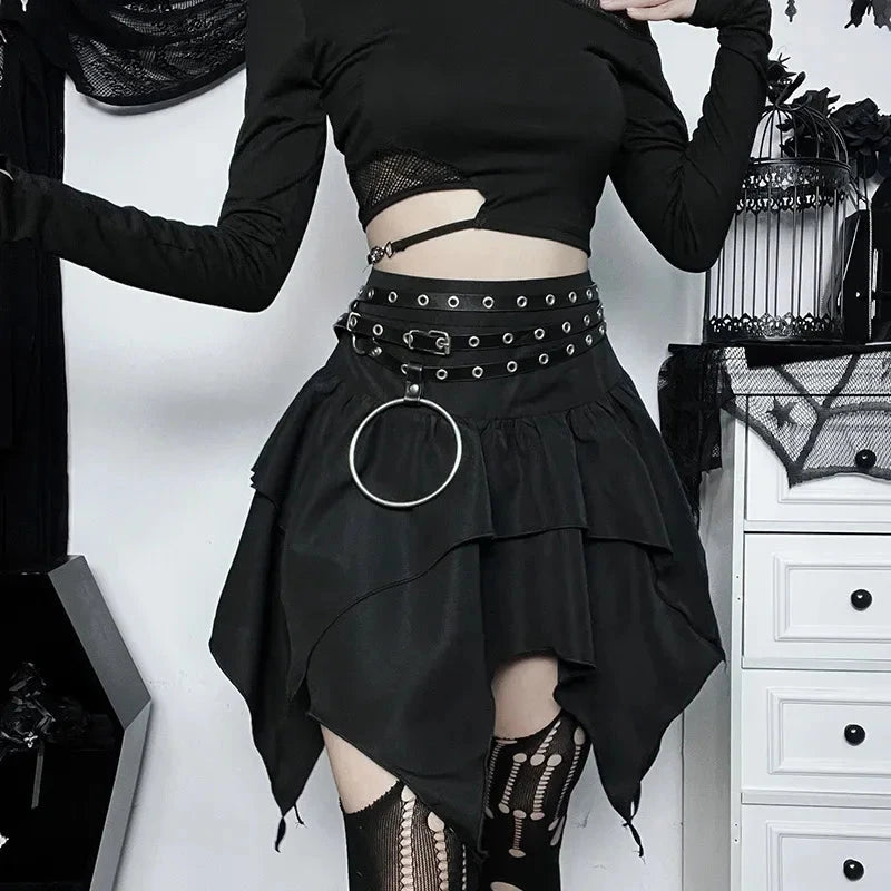 kawaiies-softtoys-plushies-kawaii-plush-Gothic Witch Punk Irregular Black Skirt Apparel M 