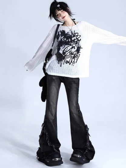 kawaiies-softtoys-plushies-kawaii-plush-Graffiti Print Oversized Ribbed Long Sleeve Top Apparel 