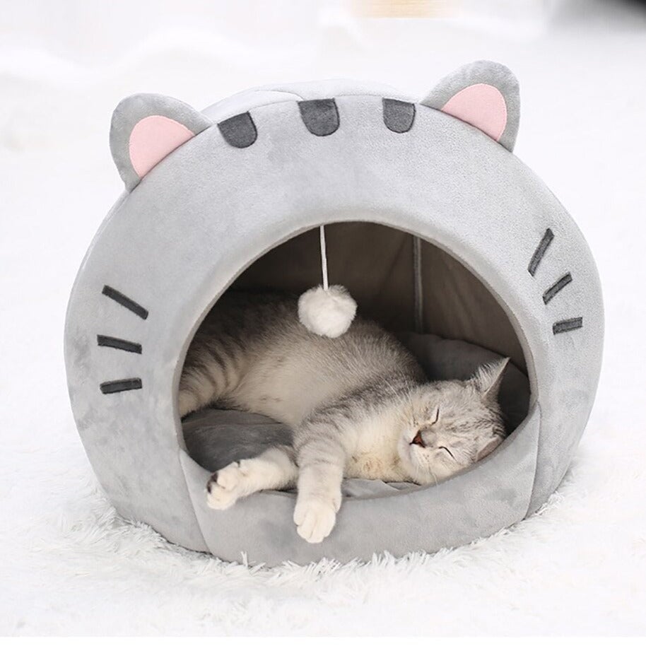 kawaiies-softtoys-plushies-kawaii-plush-Gray Cat-themed Cat Dog Pet Round Cave House pet toys 