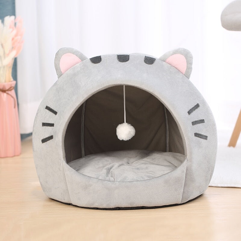 kawaiies-softtoys-plushies-kawaii-plush-Gray Cat-themed Cat Dog Pet Round Cave House pet toys 