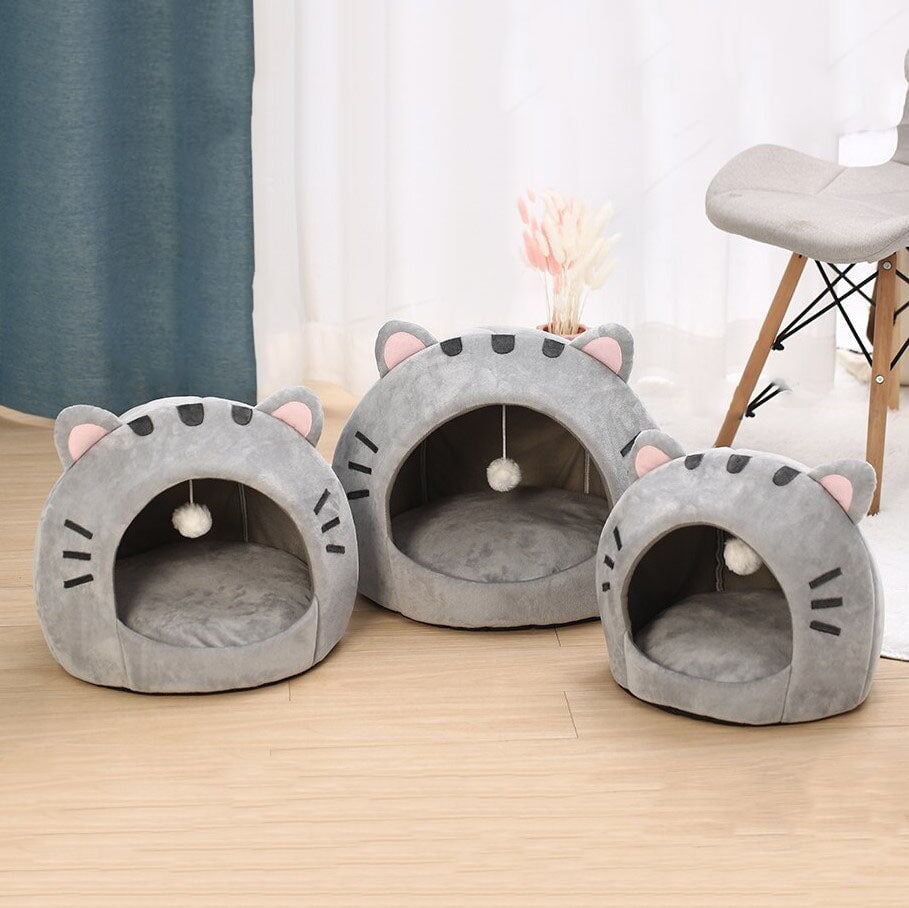 kawaiies-softtoys-plushies-kawaii-plush-Gray Cat-themed Cat Dog Pet Round Cave House pet toys 