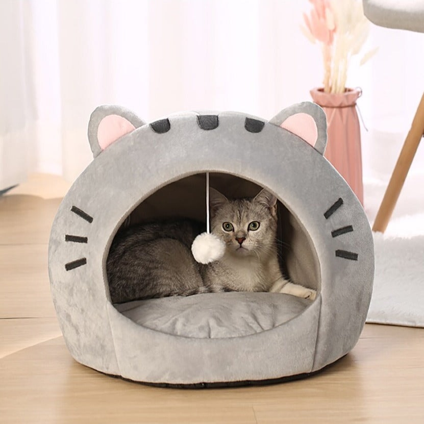 kawaiies-softtoys-plushies-kawaii-plush-Gray Cat-themed Cat Dog Pet Round Cave House pet toys 