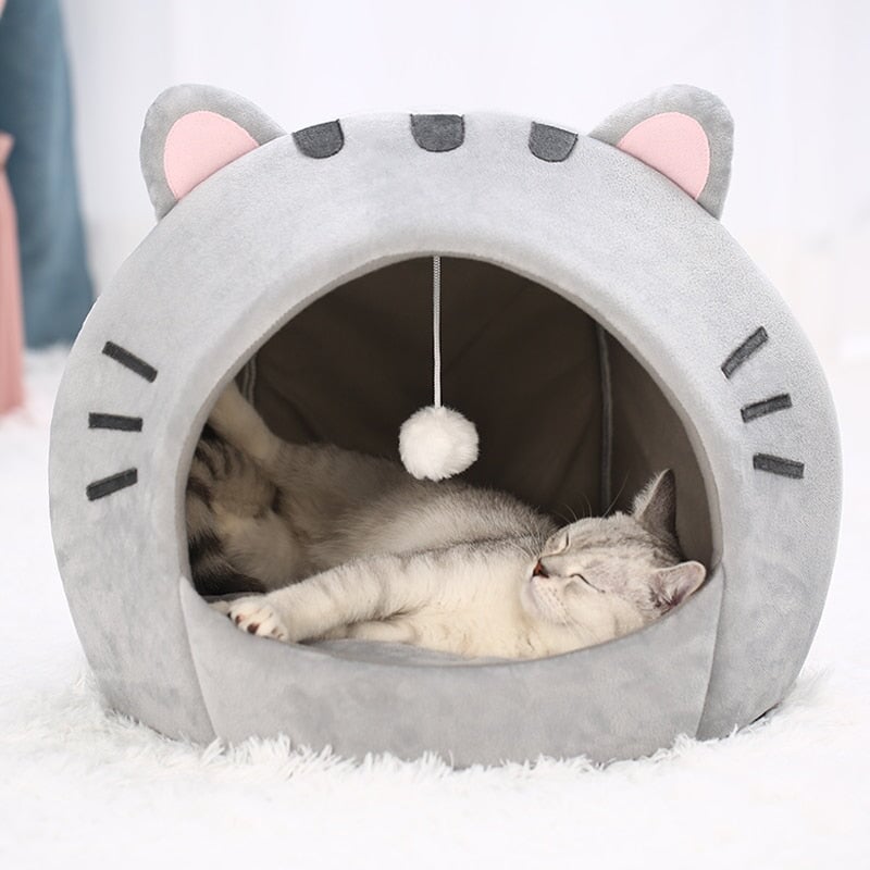 kawaiies-softtoys-plushies-kawaii-plush-Gray Cat-themed Cat Dog Pet Round Cave House pet toys 