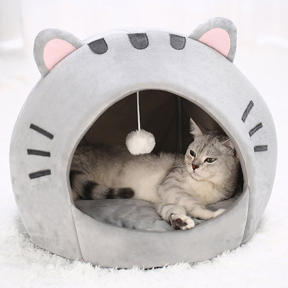 kawaiies-softtoys-plushies-kawaii-plush-Gray Cat-themed Cat Dog Pet Round Cave House pet toys 