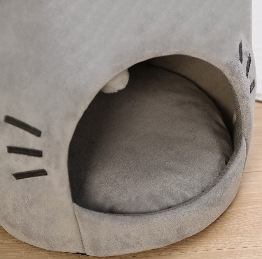 kawaiies-softtoys-plushies-kawaii-plush-Gray Cat-themed Cat Dog Pet Round Cave House pet toys 