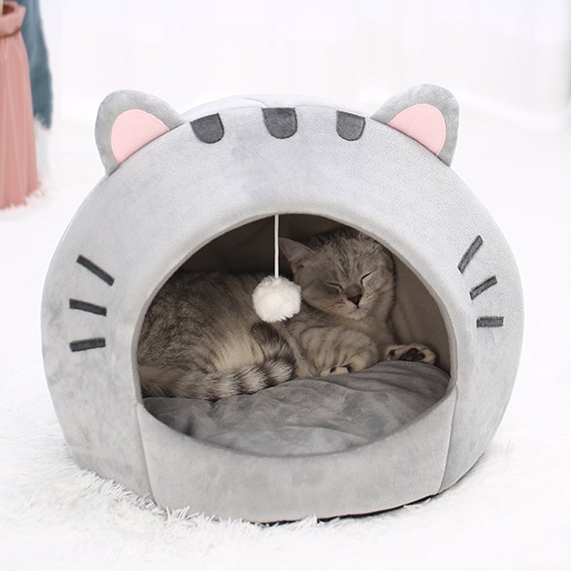 kawaiies-softtoys-plushies-kawaii-plush-Gray Cat-themed Cat Dog Pet Round Cave House pet toys Small 33x33CM 