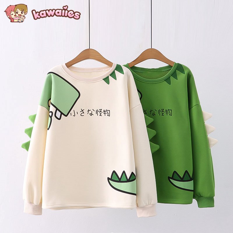 kawaiies-softtoys-plushies-kawaii-plush-Green Dinosaur Long Sleeve Unisex Sweatshirts | NEW Hoodies 