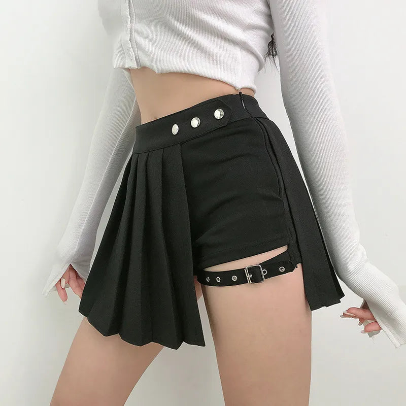kawaiies-softtoys-plushies-kawaii-plush-Half-Cut High Waist Black Checked Mini Skirts Apparel 