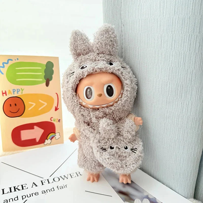 kawaiies-softtoys-plushies-kawaii-plush-Handmade Grey Forest Spirit Tanuki Labubu Outfits Accessories Biege 