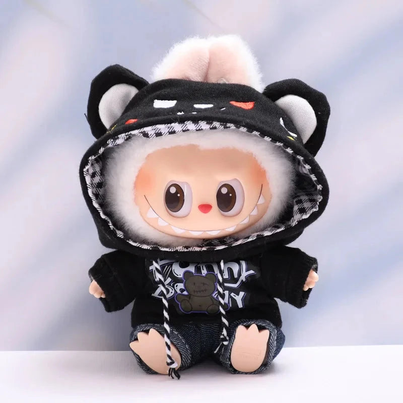 kawaiies-softtoys-plushies-kawaii-plush-Handmade Kawaii Street Bear Hoodie Labubu Outfit Accessories Black 