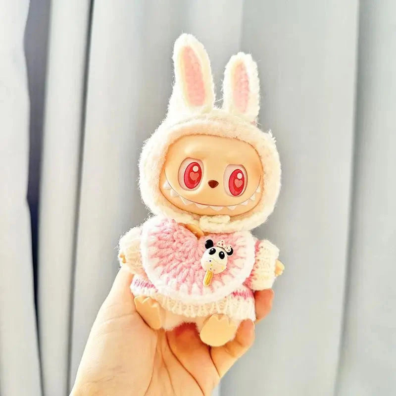 kawaiies-softtoys-plushies-kawaii-plush-Handmade Labubu Crochet Animal Outfits Accessories Pink Bunny 