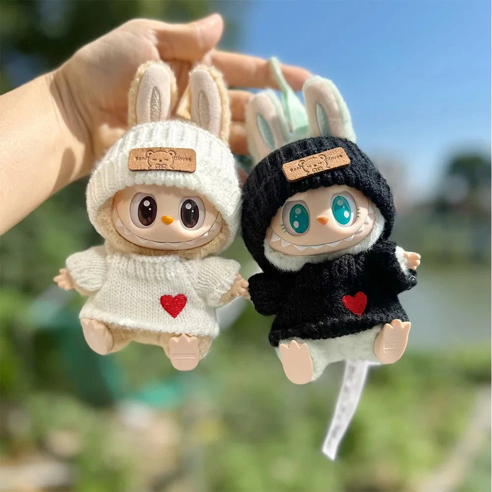 kawaiies-softtoys-plushies-kawaii-plush-Handmade Labubu White Black Heart Cosy Knit Outfit Accessories 