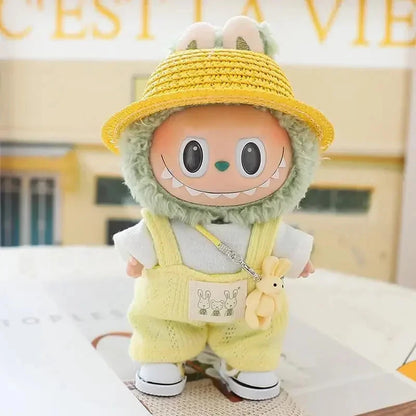 kawaiies-softtoys-plushies-kawaii-plush-Handmade Pastel Day-Out Labubu Doll Outfit Collection Accessories Yellow Dungaree 