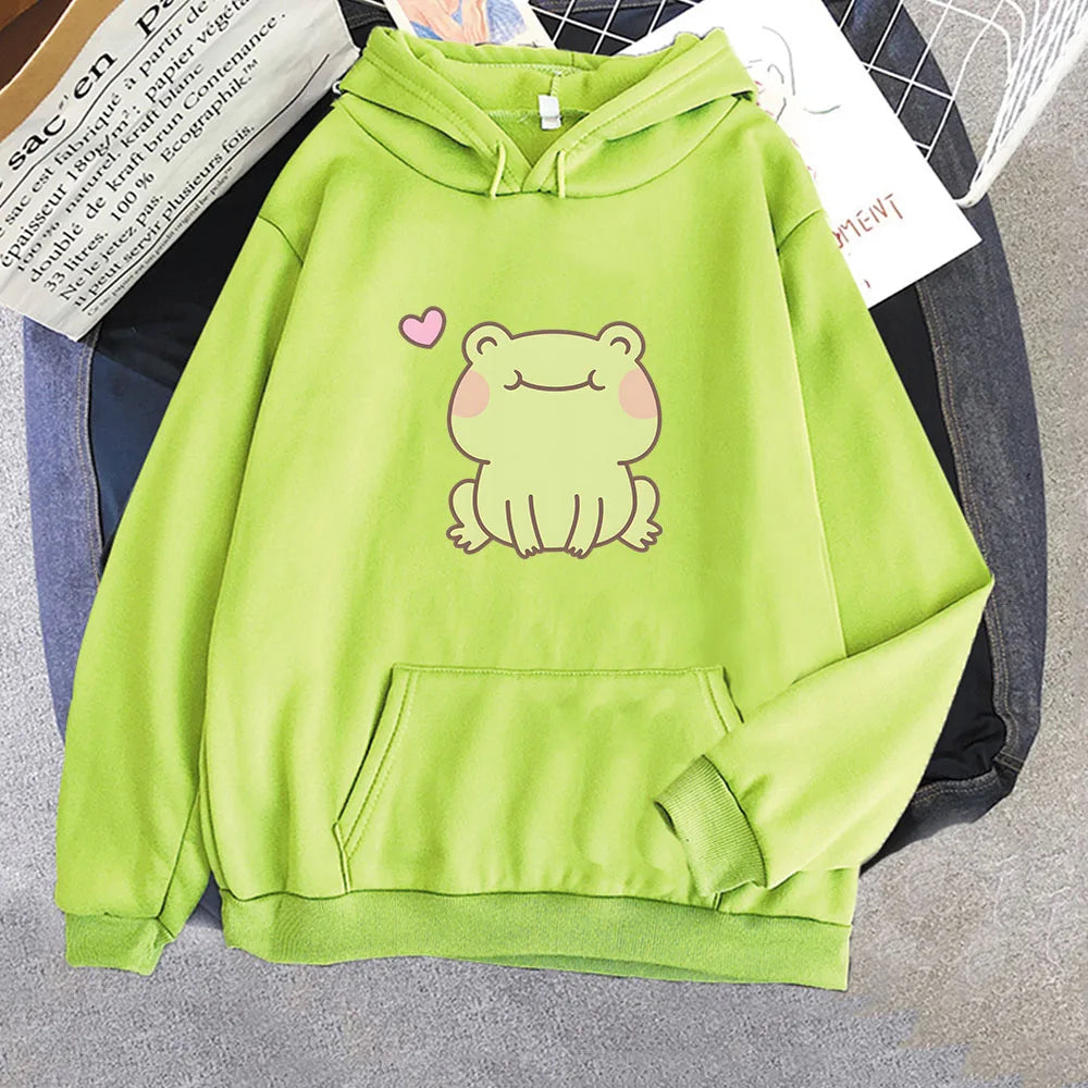 Happy Green Blushing Frog Unisex Hoodie Kawaiies