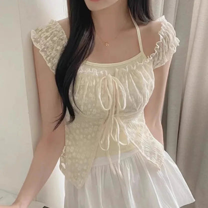 kawaiies-softtoys-plushies-kawaii-plush-Harajuku Angelcore Lace White Cream Floral Blouse Apparel 