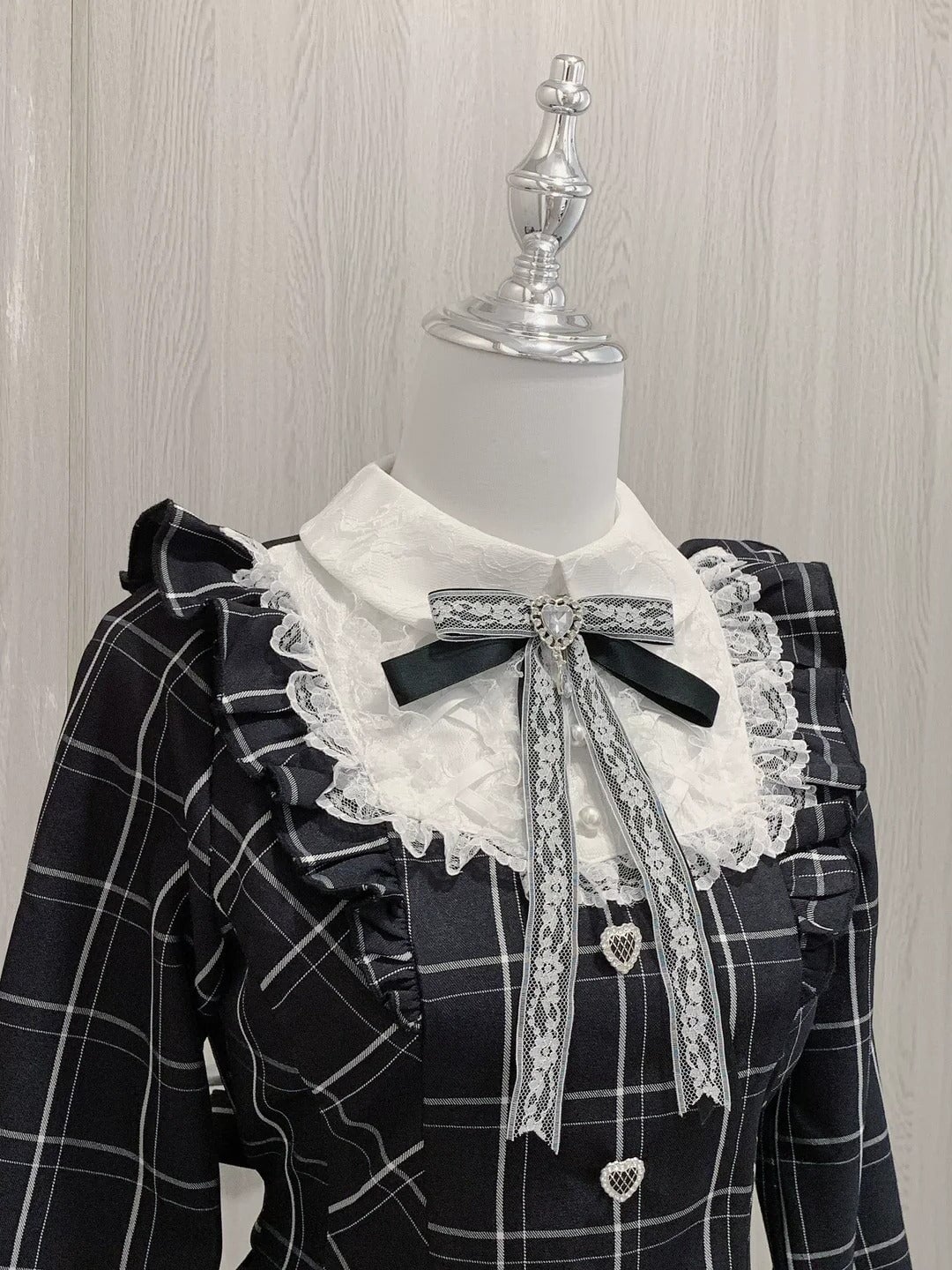kawaiies-softtoys-plushies-kawaii-plush-Harajuku Black Plaid Hearts Laced Lolita Women's Dress Apparel 