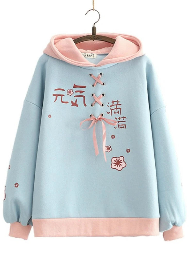 Harajuku Cute Two tone Candy Floss Sakura Thick Women s Hoodie Kawaiies