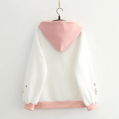 kawaiies-softtoys-plushies-kawaii-plush-Harajuku Cute Two-tone Candy Floss Sakura Thick Women's Hoodie Hoodies 