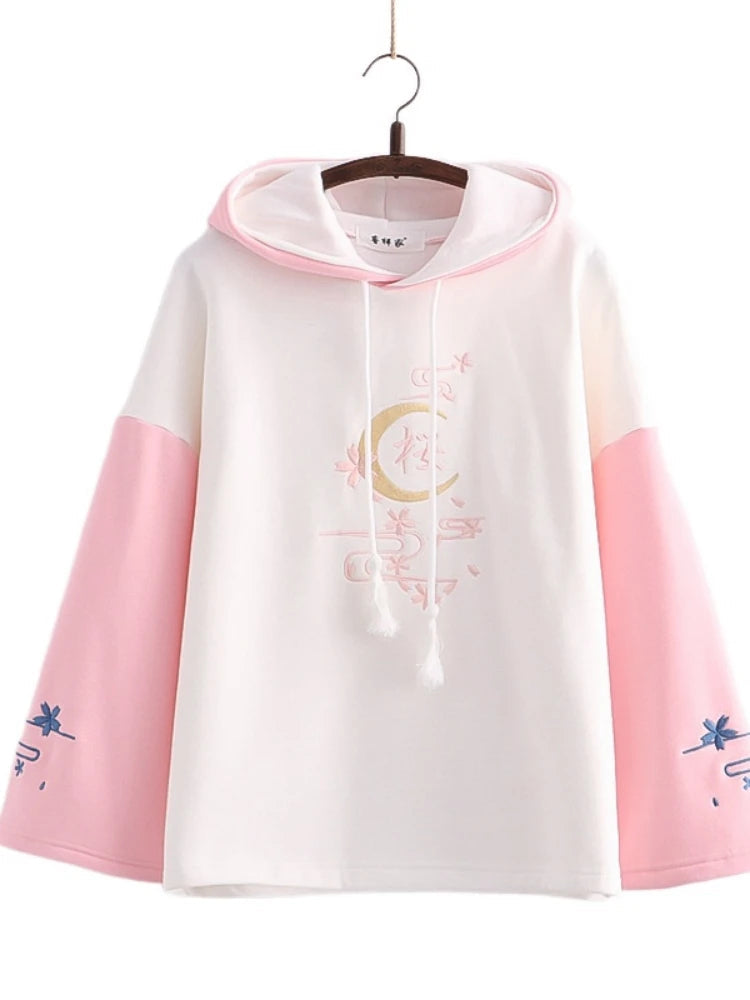 kawaiies-softtoys-plushies-kawaii-plush-Harajuku Moon Sakura Blue Pink Loose Women's Hoodie Hoodies 