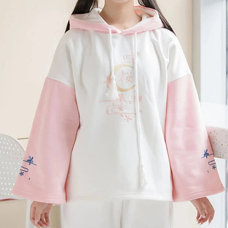 kawaiies-softtoys-plushies-kawaii-plush-Harajuku Moon Sakura Blue Pink Loose Women's Hoodie Hoodies Pink 