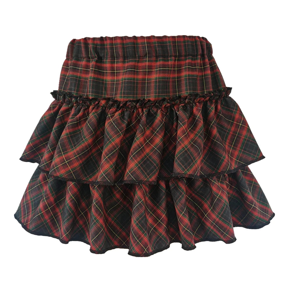 kawaiies-softtoys-plushies-kawaii-plush-Harajuku Punk Princess Pink Red Plaid Pleated Skirt Apparel Black S 