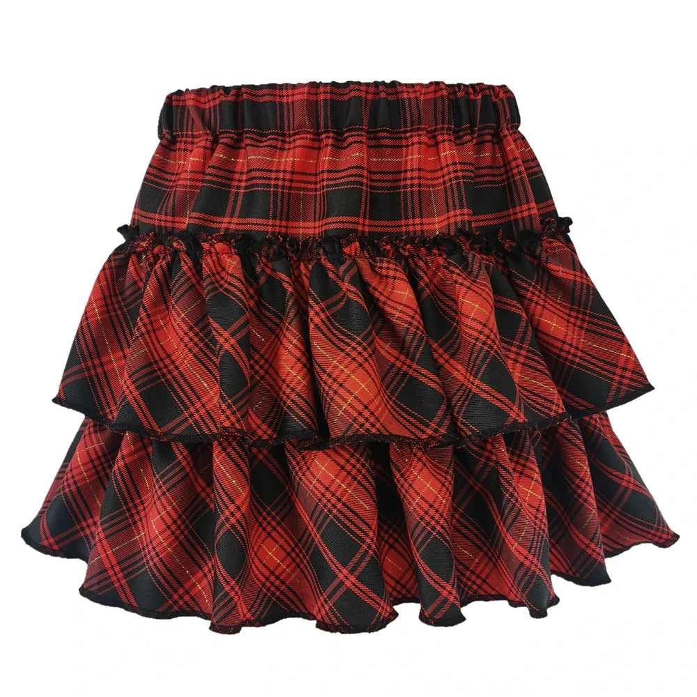 kawaiies-softtoys-plushies-kawaii-plush-Harajuku Punk Princess Pink Red Plaid Pleated Skirt Apparel Red S 