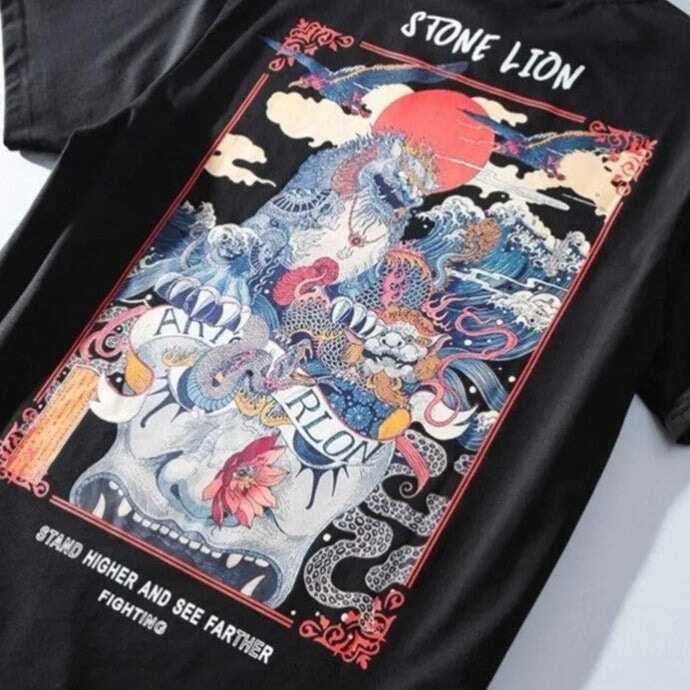kawaiies-softtoys-plushies-kawaii-plush-Harajuku Stone Lion Printed Streetwear Unisex Tee | NEW Tops 