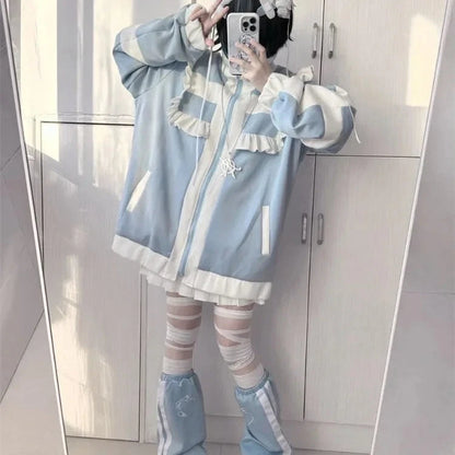 kawaiies-softtoys-plushies-kawaii-plush-Harajuku Y2k Wintercore Zipper Ruffle Women's Jacket Apparel 