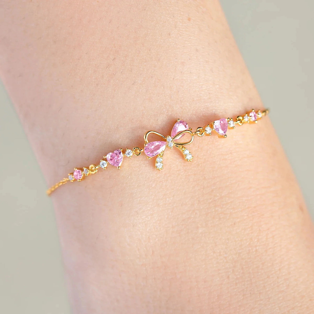 kawaiies-softtoys-plushies-kawaii-plush-Hearty Pink & Gold Bow Bracelet Jewelry 
