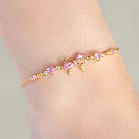 kawaiies-softtoys-plushies-kawaii-plush-Hearty Pink & Gold Bow Bracelet Jewelry 