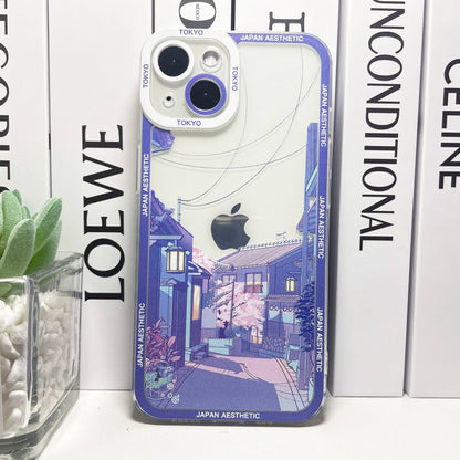 kawaiies-softtoys-plushies-kawaii-plush-Japanese Aesthetic Streets of Kyoto iPhone Case Accessories Purple Sakura iPhone X XS 