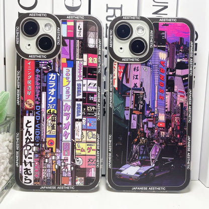 kawaiies-softtoys-plushies-kawaii-plush-Japanese Aesthetic Tokyo Neon Lights Purple Hues iPhone Case Accessories 