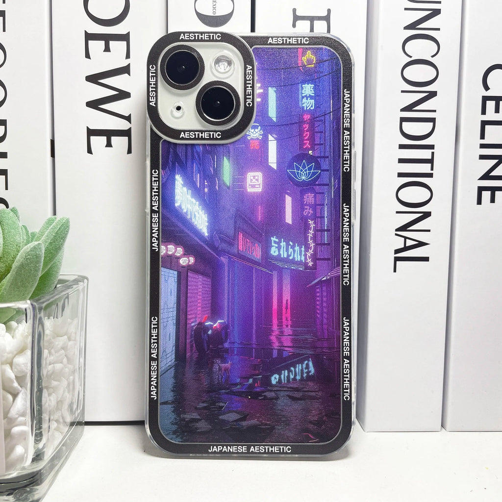 kawaiies-softtoys-plushies-kawaii-plush-Japanese Aesthetic Tokyo Neon Lights Purple Hues iPhone Case Accessories Alleyway iPhone X XS 