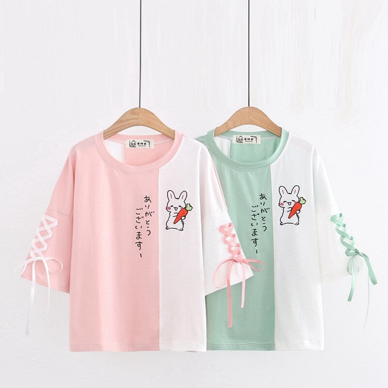 kawaiies-softtoys-plushies-kawaii-plush-Japanese Bunny Carrot Loose Short-Sleeve Tee Apparel 