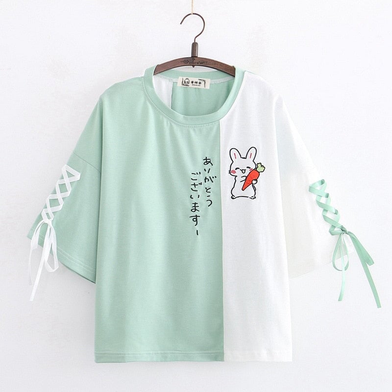 kawaiies-softtoys-plushies-kawaii-plush-Japanese Bunny Carrot Loose Short-Sleeve Tee Apparel Green M 