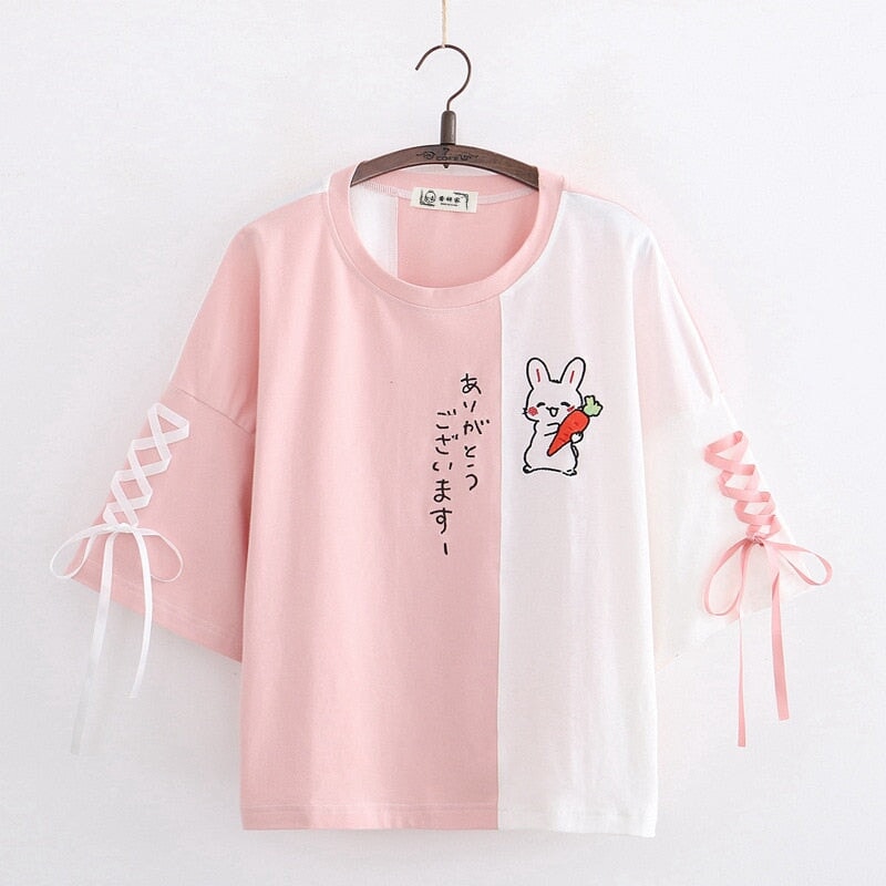 kawaiies-softtoys-plushies-kawaii-plush-Japanese Bunny Carrot Loose Short-Sleeve Tee Apparel Pink M 