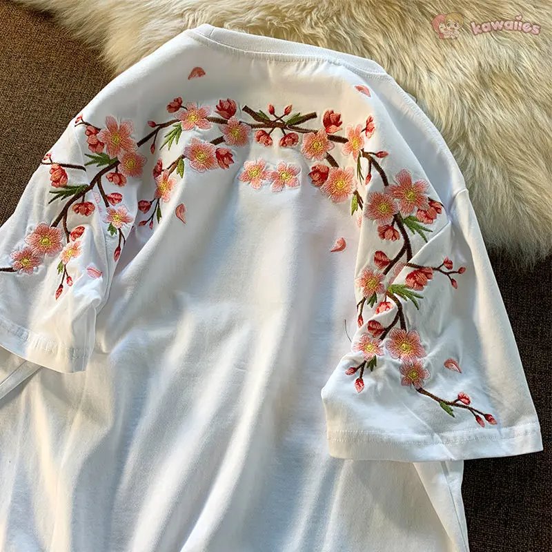 kawaiies-softtoys-plushies-kawaii-plush-Japanese Cherry Blossoms Embroidery Tee Apparel 