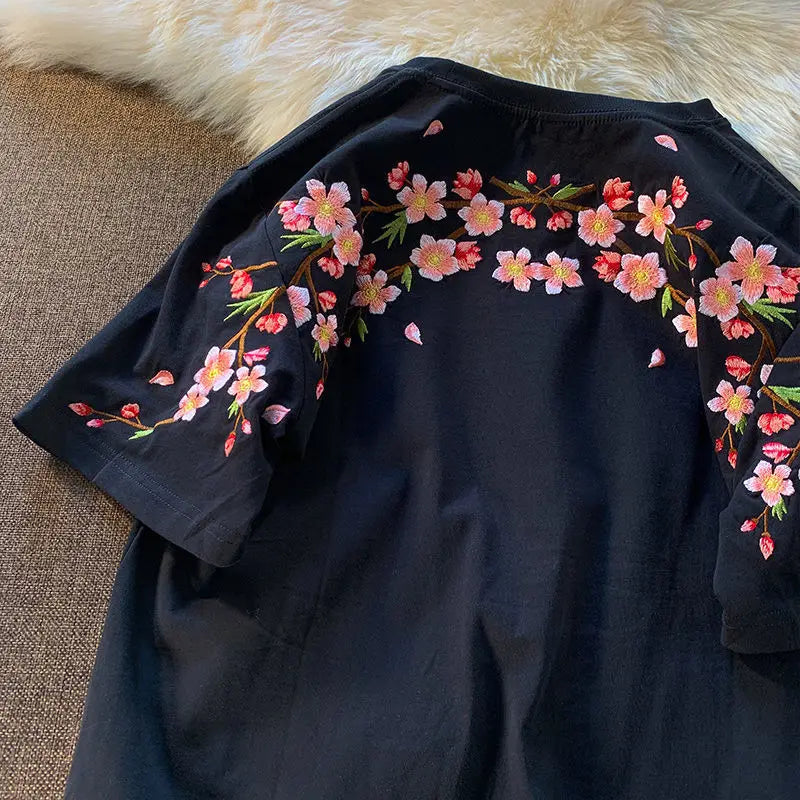 kawaiies-softtoys-plushies-kawaii-plush-Japanese Cherry Blossoms Embroidery Tee Apparel 