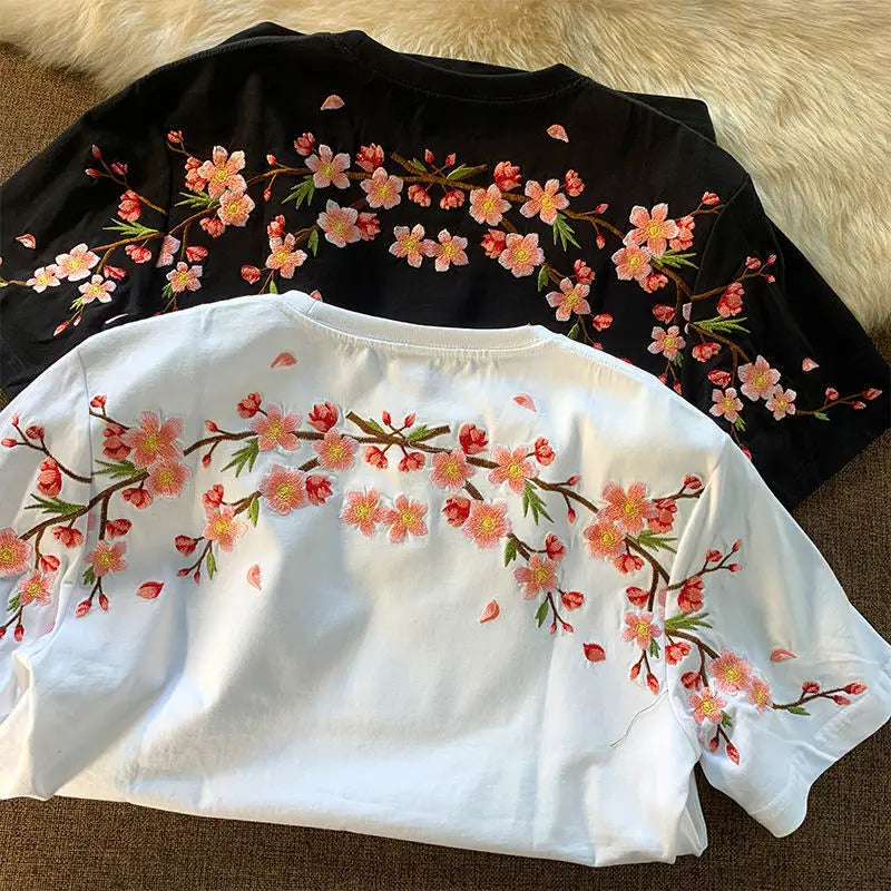 kawaiies-softtoys-plushies-kawaii-plush-Japanese Cherry Blossoms Embroidery Tee Apparel 