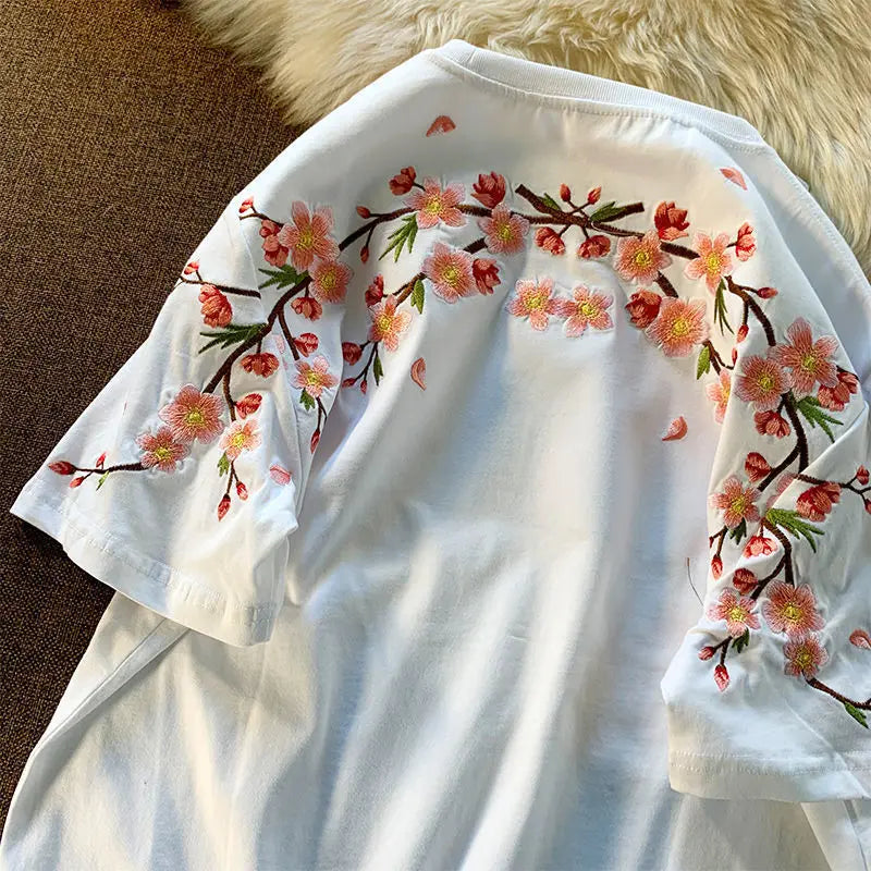 kawaiies-softtoys-plushies-kawaii-plush-Japanese Cherry Blossoms Embroidery Tee Apparel White S 
