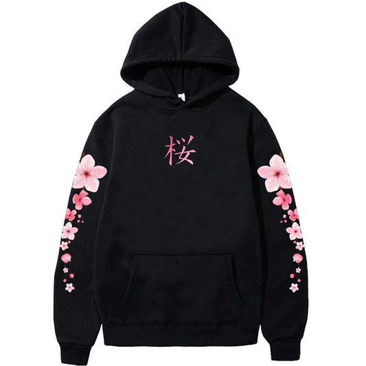 kawaiies-softtoys-plushies-kawaii-plush-Japanese Cherry Sakura Hoodies Long Sleeve Hoodies Black XS 