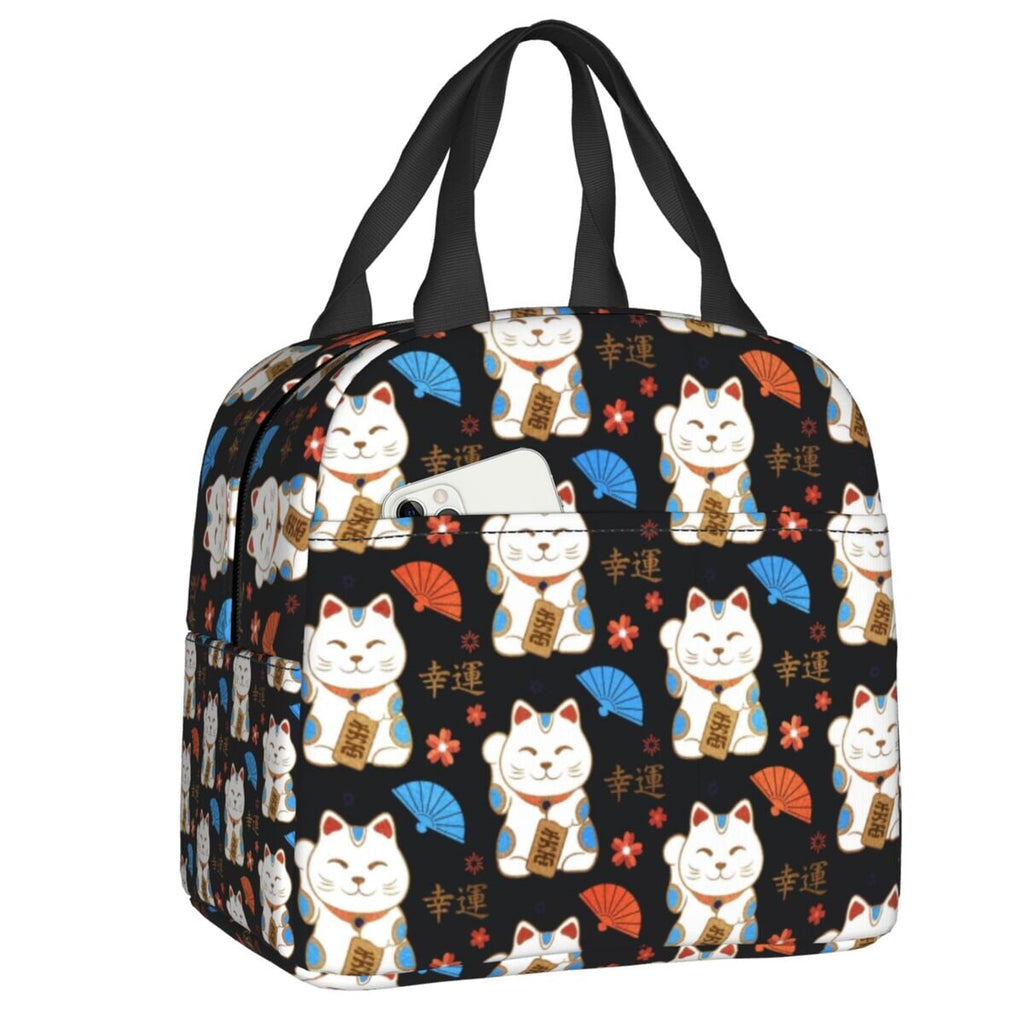 kawaiies-softtoys-plushies-kawaii-plush-Japanese Fortune Cat Lunch Bag Set Bag Black 
