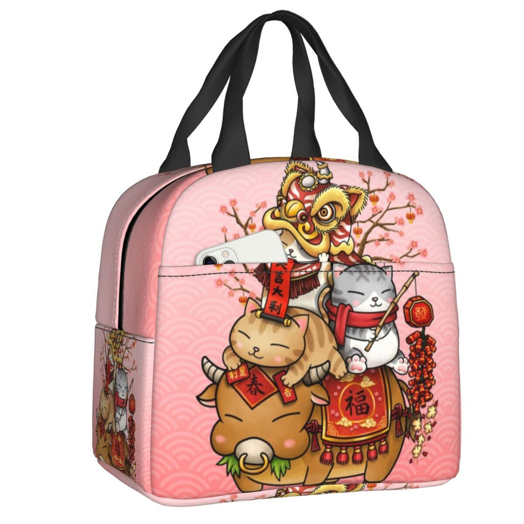 kawaiies-softtoys-plushies-kawaii-plush-Japanese Fortune Cat Lunch Bag Set Bag Pink 