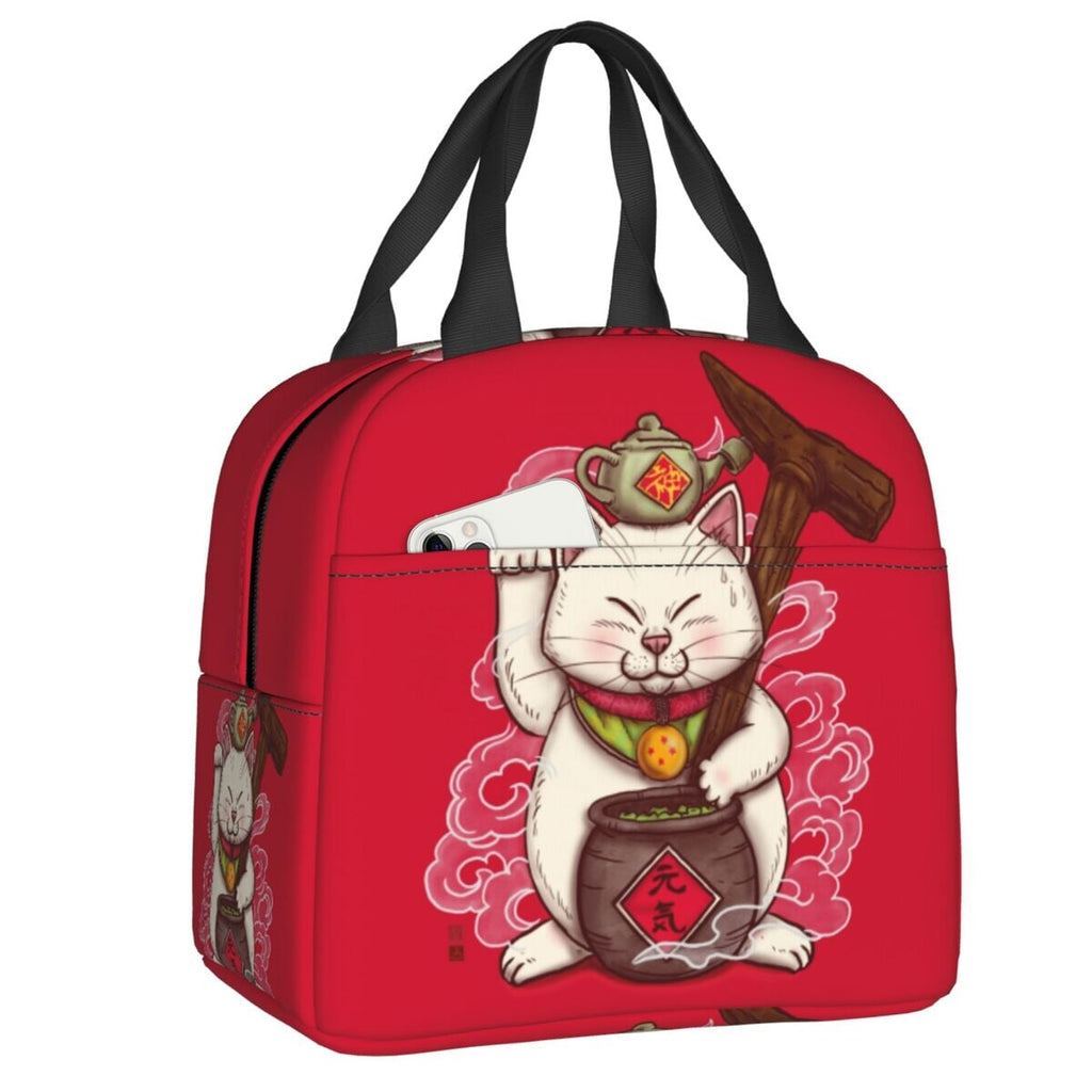kawaiies-softtoys-plushies-kawaii-plush-Japanese Fortune Cat Lunch Bag Set Bag Red 