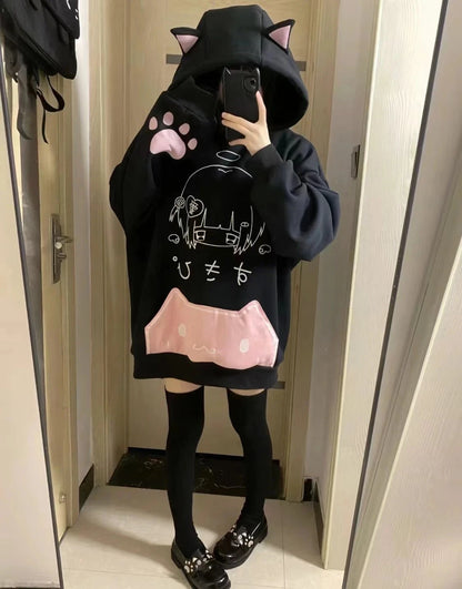 kawaiies-softtoys-plushies-kawaii-plush-Japanese Harajuku Gothic Cat Black Pink Hoodie Apparel 