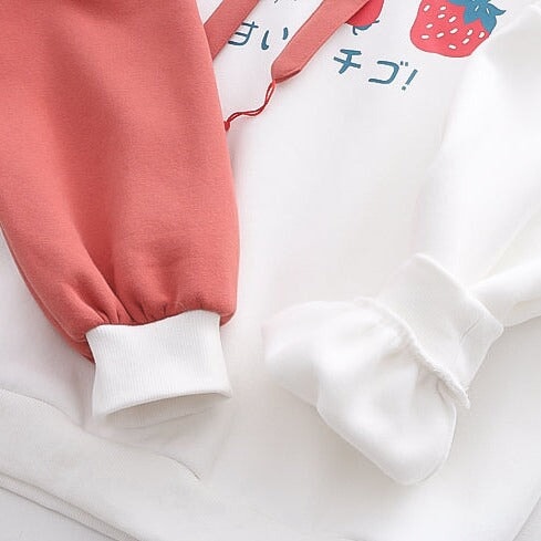 kawaiies-softtoys-plushies-kawaii-plush-Japanese Kanji Strawberry Print White Black Unisex Hoodies | NEW Hoodies 