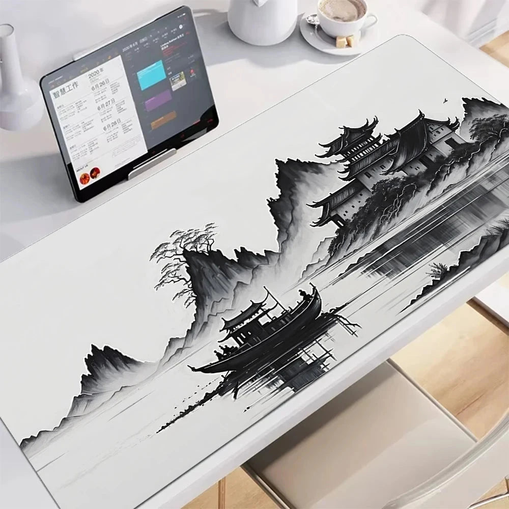 kawaiies-softtoys-plushies-kawaii-plush-Japanese Pagoda Traditional Ink Mouse Pad Mouse Pads Fishing Boat 60 x 30cm 