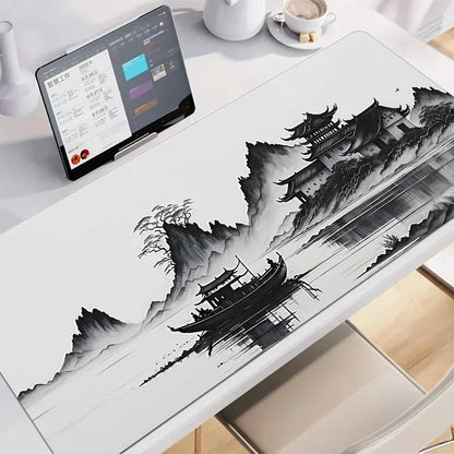 kawaiies-softtoys-plushies-kawaii-plush-Japanese Pagoda Traditional Ink Mouse Pad Mouse Pads Fishing Boat 60 x 30cm 