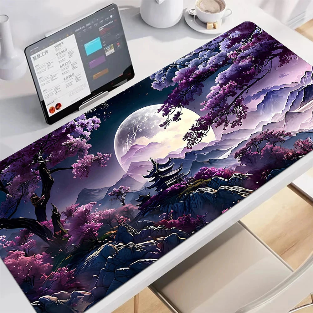 kawaiies-softtoys-plushies-kawaii-plush-Japanese Pagoda Traditional Ink Mouse Pad Mouse Pads Purple Pagoda 60 x 30cm 